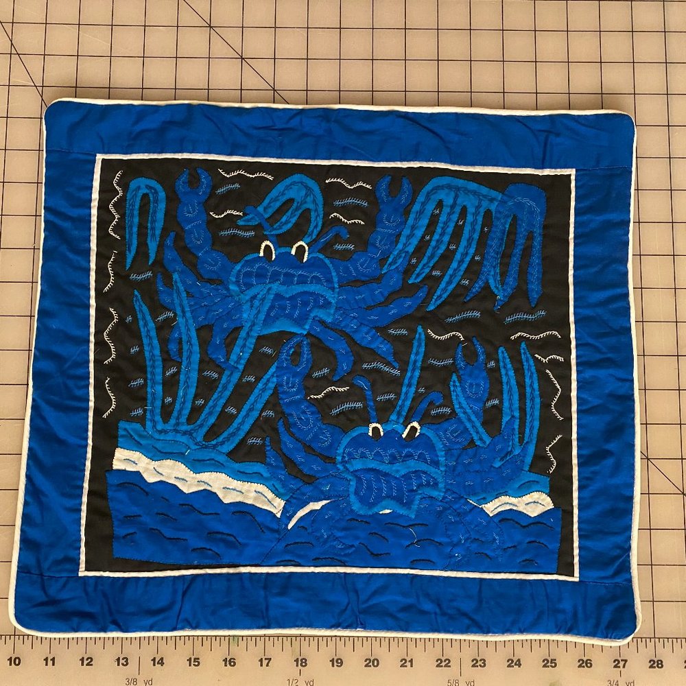 Vtg Hand-Stitched Mola-Style Crab Textile Quilt Applique Pillow Case